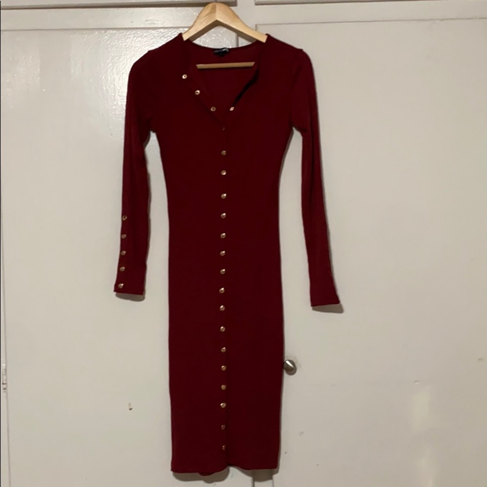 Burgundy up to knee dress.